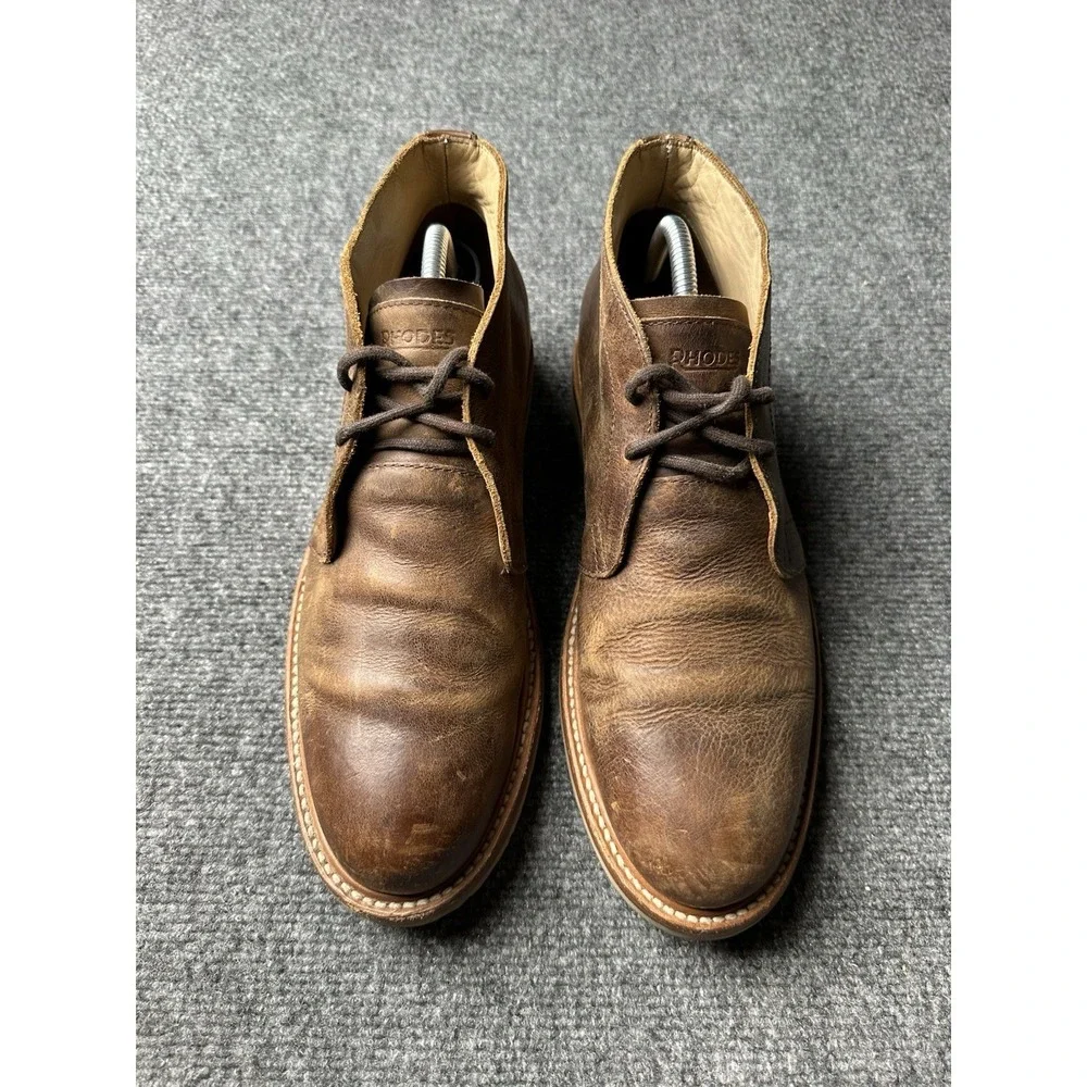 Mens Boots Rhodes Leather Brown Chukka Casual Lace Up, Size US 9 M